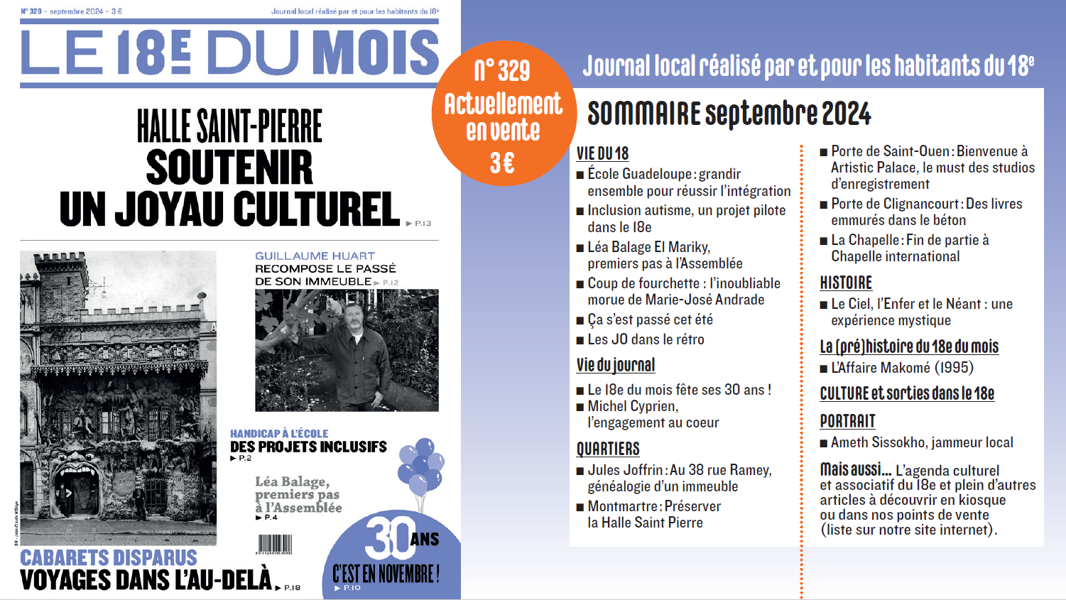 A la Une du journal Le 18e du Mois : Numéro 329 – Septembre 2024