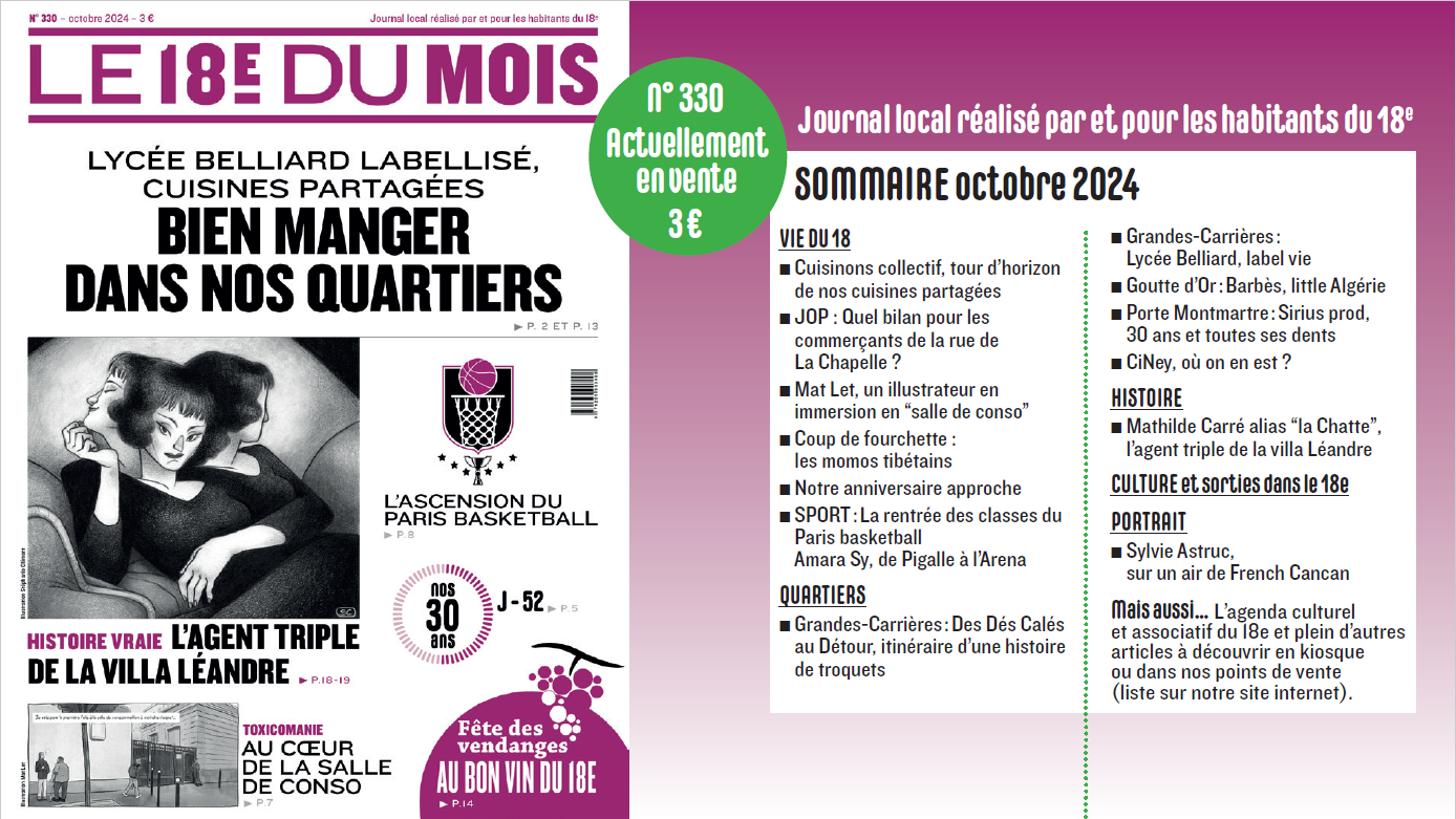 A la Une du journal Le 18e du Mois : Numéro 330 – Octobre 2024