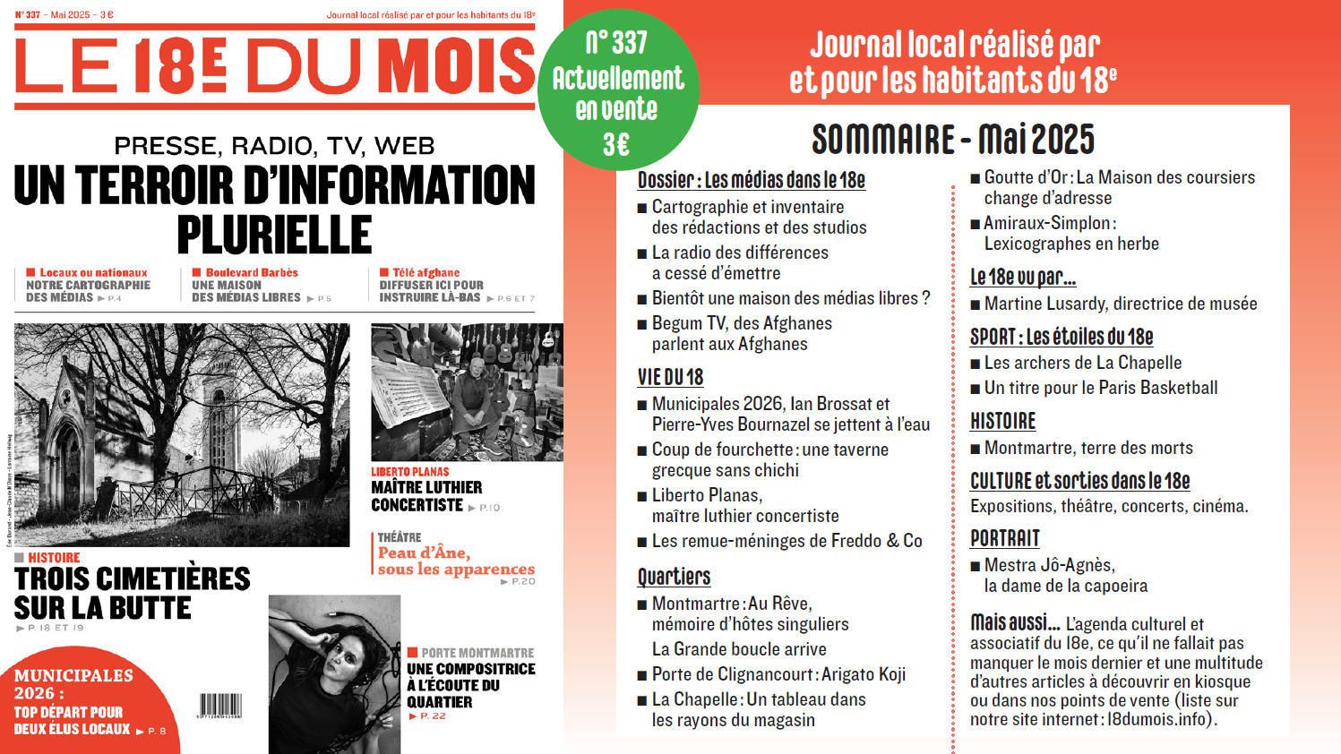 A la Une du journal Le 18e du Mois : Numéro 337 – Mai 2025