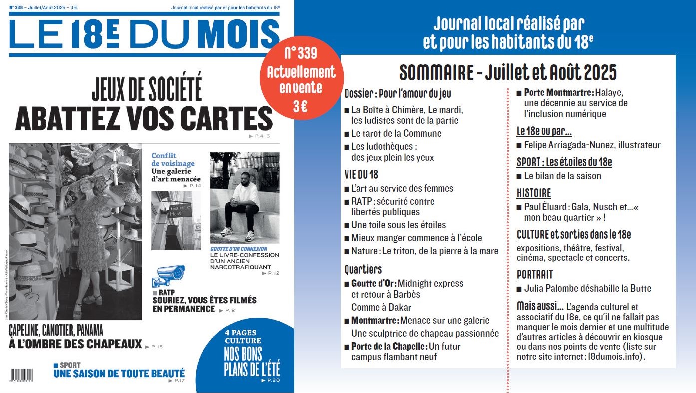 A la Une du journal Le 18e du Mois : Numéro 339 – Juillet/Août 2025