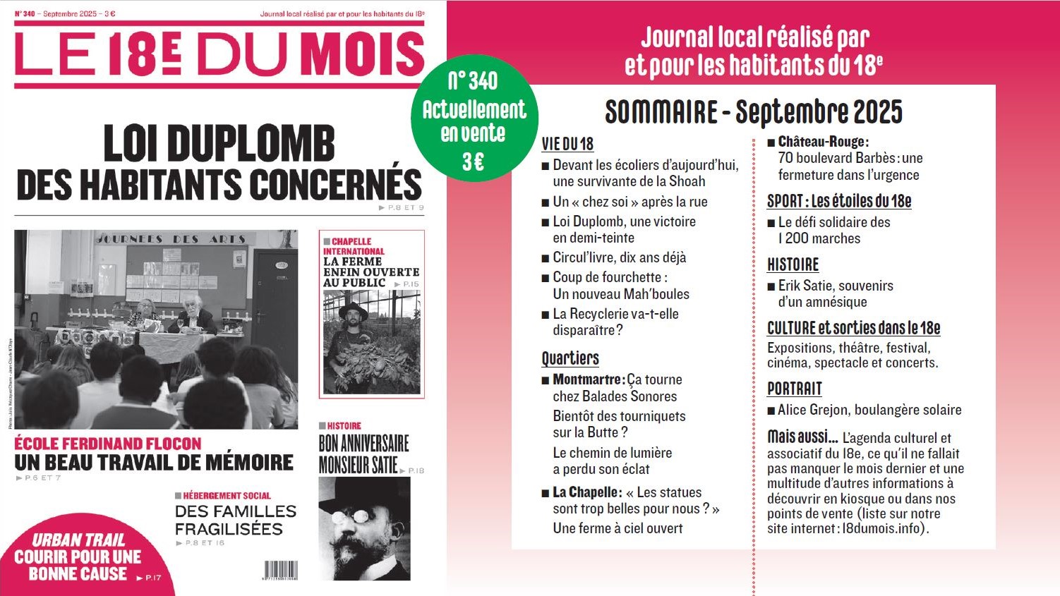 A la Une du journal Le 18e du Mois : Numéro 340 – Septembre 2025