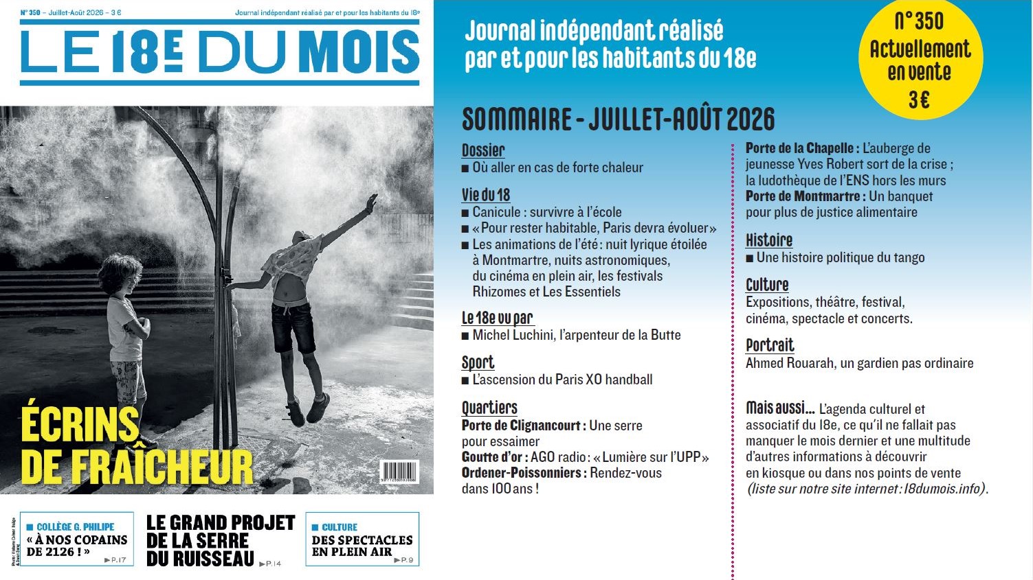 A la Une du journal Le 18e du Mois : Numéro 350 – Juillet/Août 2026